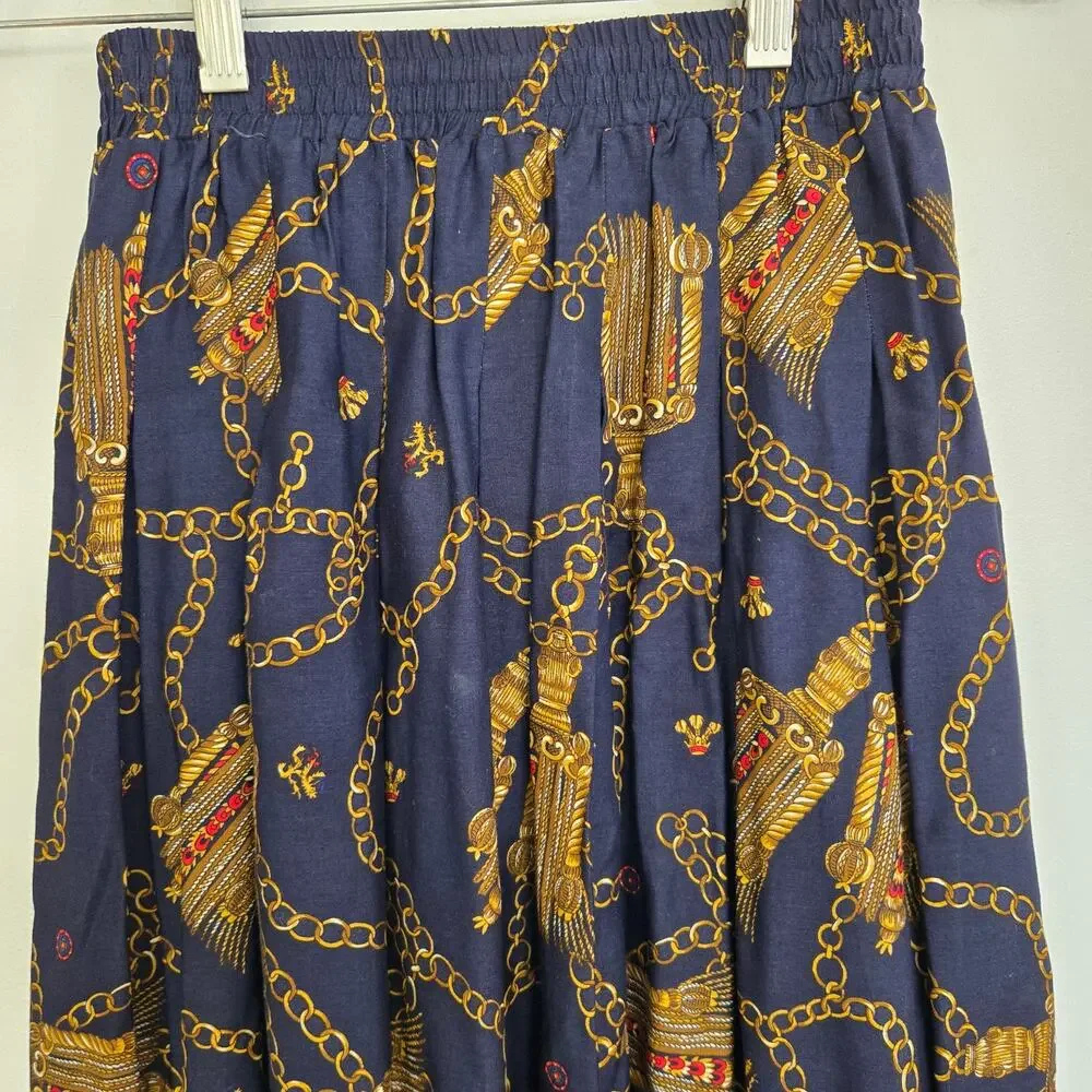 Vintage Ornate Scarf Print Midi Skirt Royal Lions Baroque Maximalist Women Small